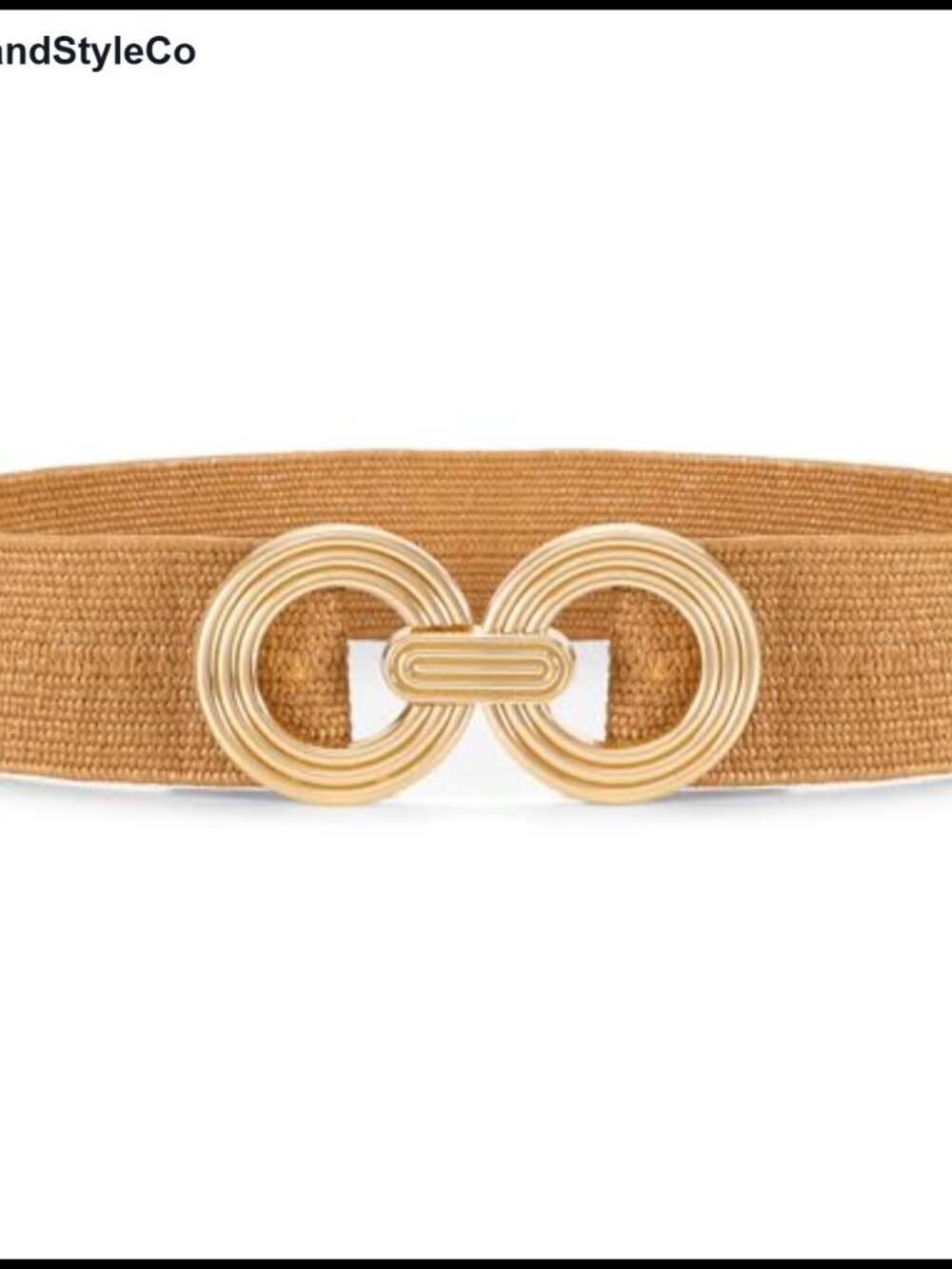Straw Woven Wide Belt for Women Stretchy Boho Beach Dress Belt with Gold Buckle